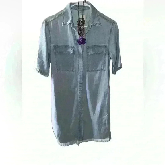 HIDDEN  Denim  Shirt Dress Sz Xs Oversized Button Down Half Sleeves Boho Preppy - Picture 1 of 9